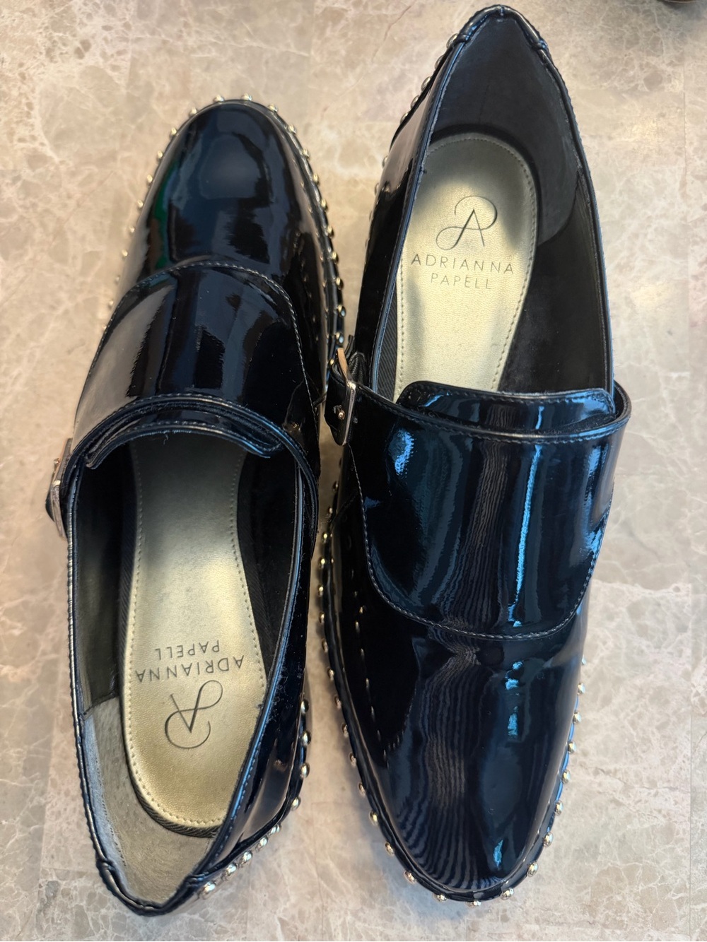 Adrianna Papell Black Patent Studded Loafers - Picture 2 of 5